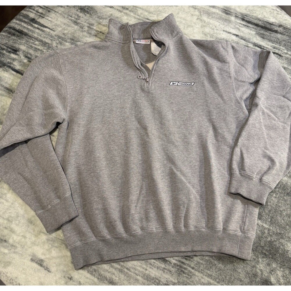 Vintage 90’s Reebok Mens Gray 1/4 Zip Pullover Sweatshirt Logo Fleece Sz Medium